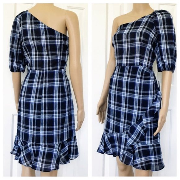 NWT DONNA MORGAN One Shoulder Plaid Dress size 10 - Picture 5 of 12